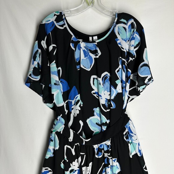 Elle Womens 2 PC Blouse Skirt Set Size L Black Blue Floral Print - Picture 7 of 10